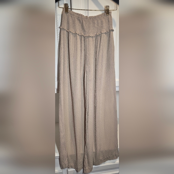 Anthropologie Mustard Seed NWT Wide Leg Pants Smocked Waist Neutral Boho Flowy - Picture 4 of 13